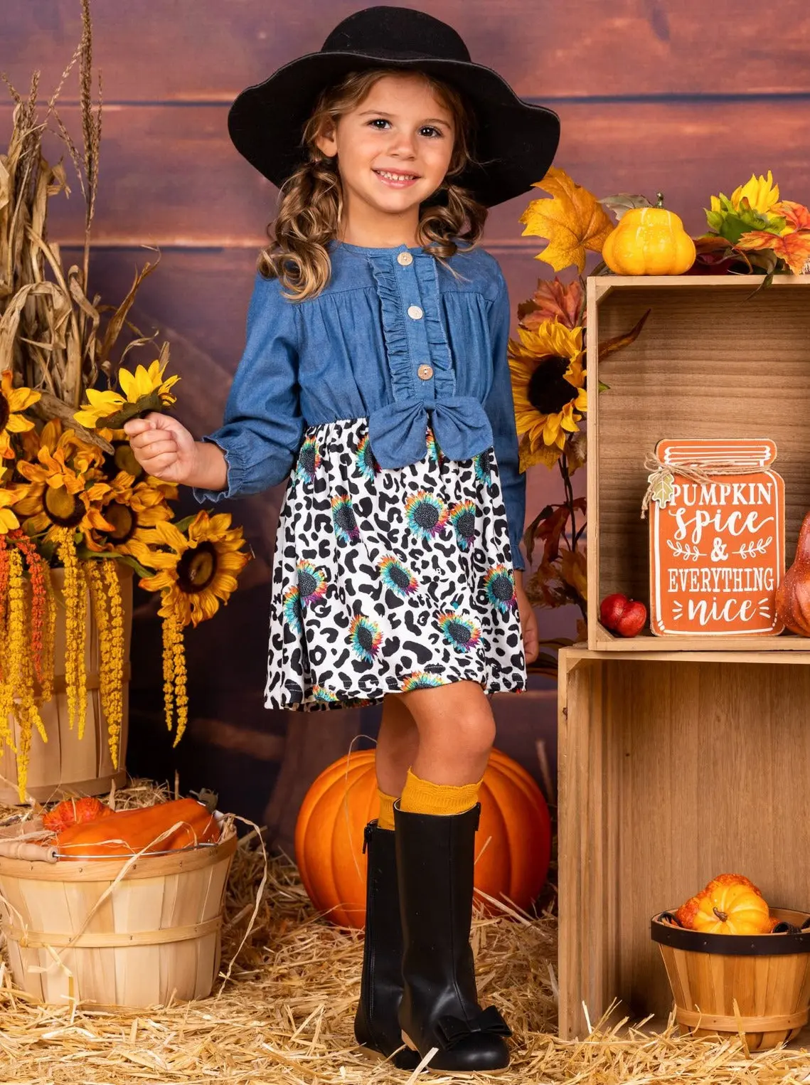 All Eyes On Me Leopard Sunflower Chambray Bodice Dress - Image 3