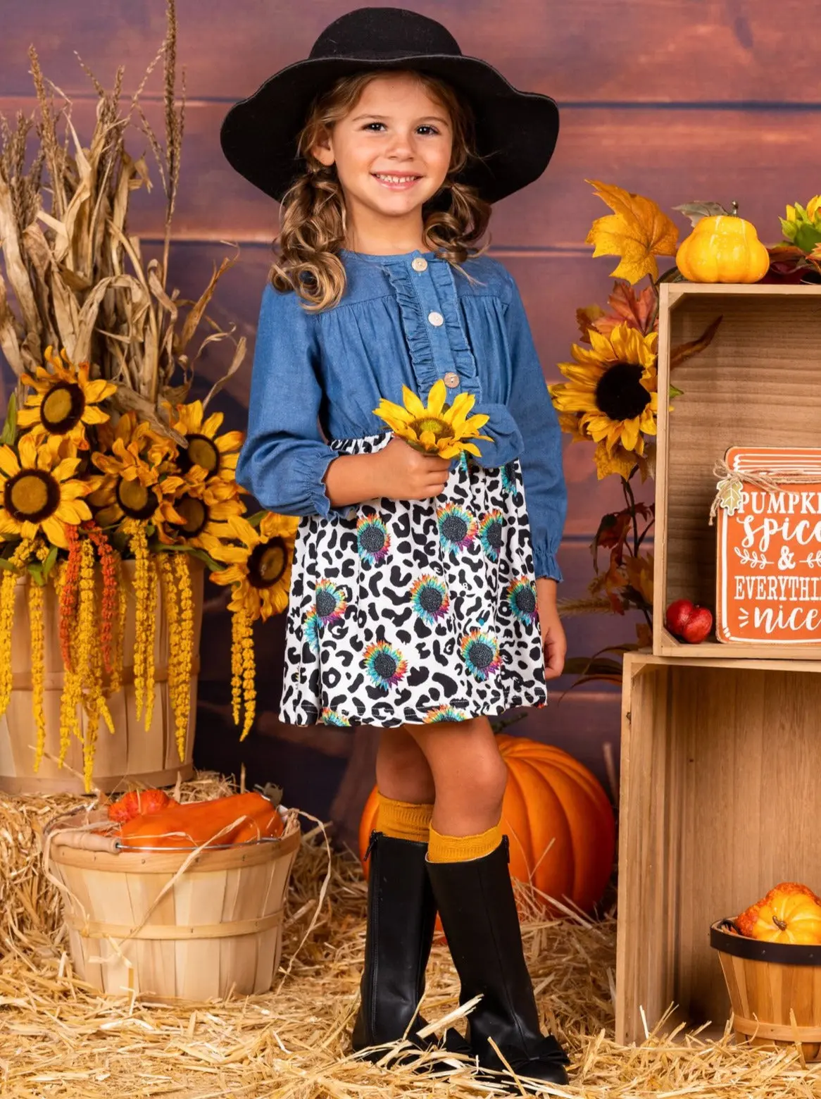 All Eyes On Me Leopard Sunflower Chambray Bodice Dress - Image 4