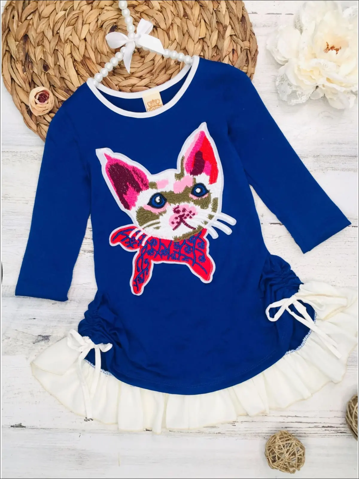 Girls Long Sleeve Drawstring Ruffled Applique Tunic - Image 3