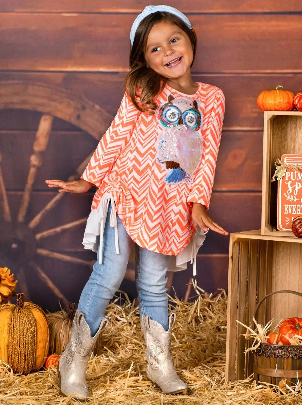 Girls Long Sleeve Drawstring Ruffled Applique Tunic - Image 4