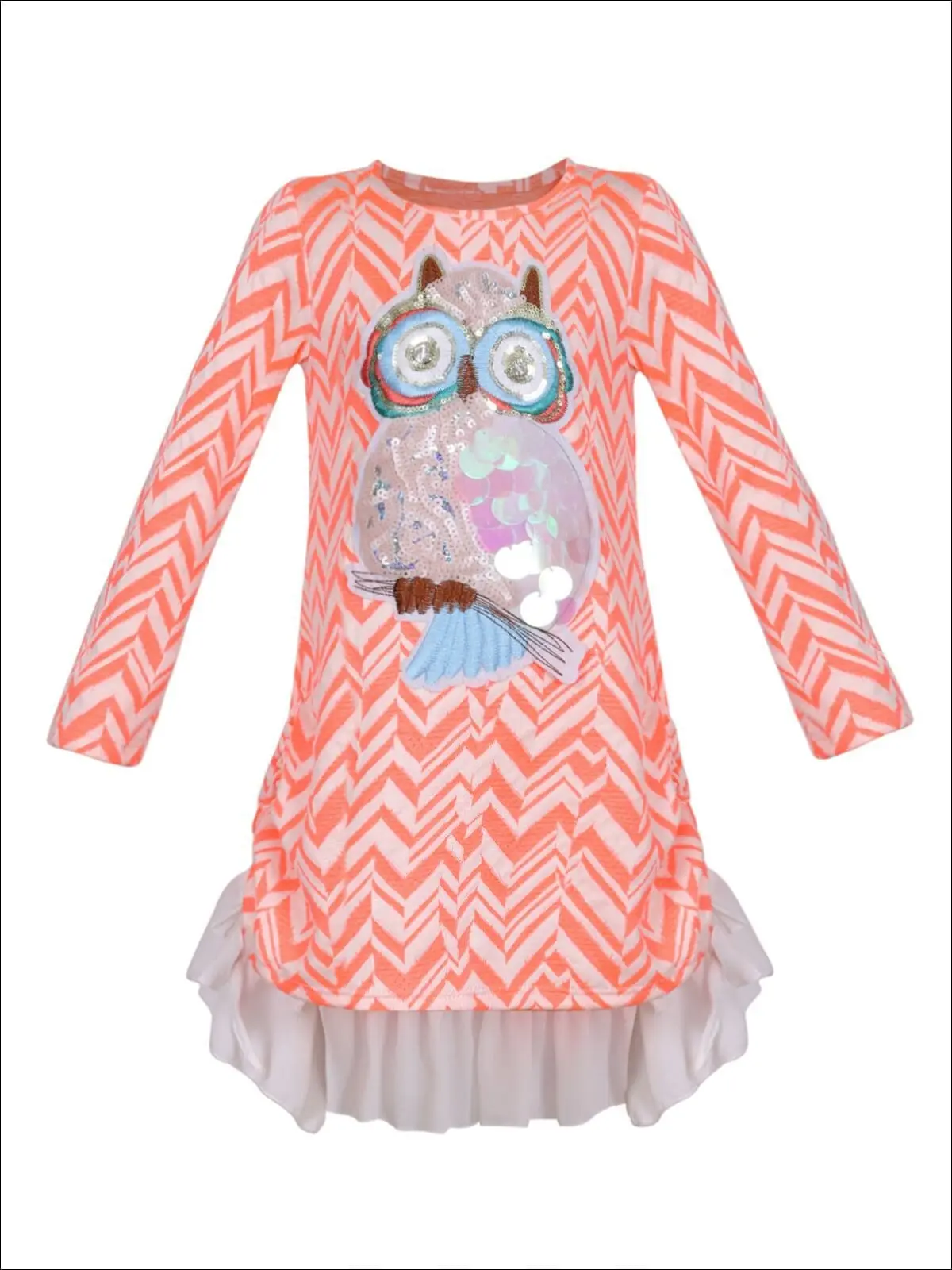 Girls Long Sleeve Drawstring Ruffled Applique Tunic - Image 5