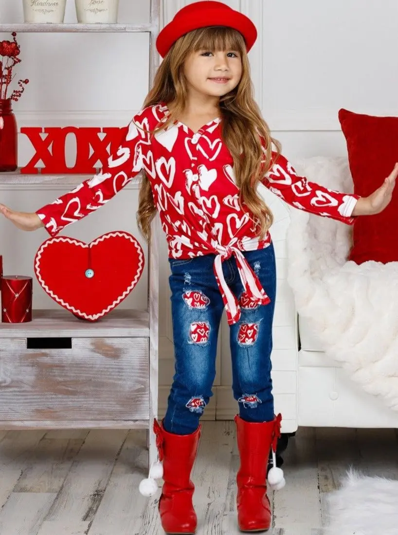 Feeling Heartsy Patched Denim Set - Image 2