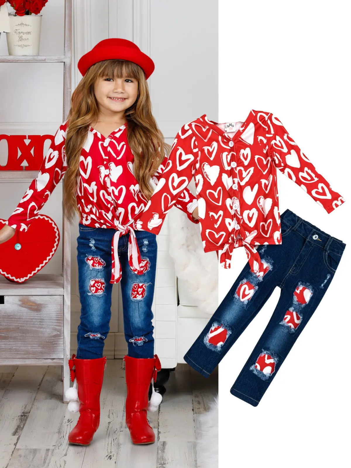 Feeling Heartsy Patched Denim Set - Image 3