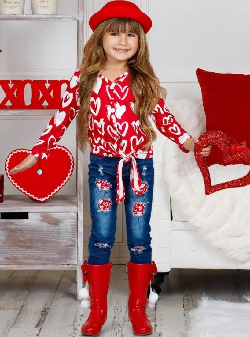 Feeling Heartsy Patched Denim Set - Image 4