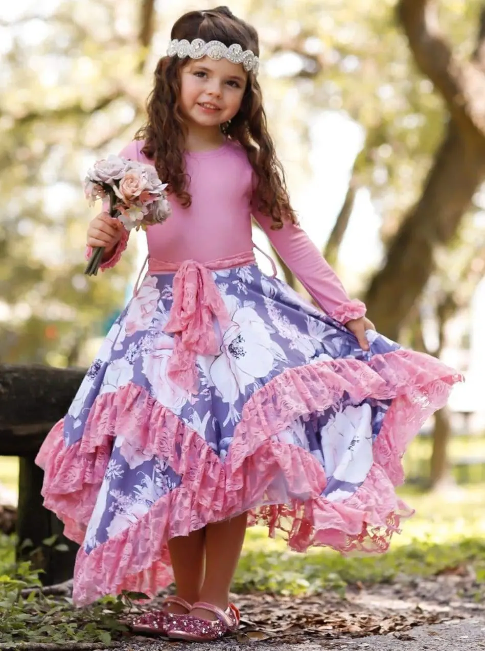 Girls Double Layer Handkerchief Dress with Lace Ruffles - Image 11