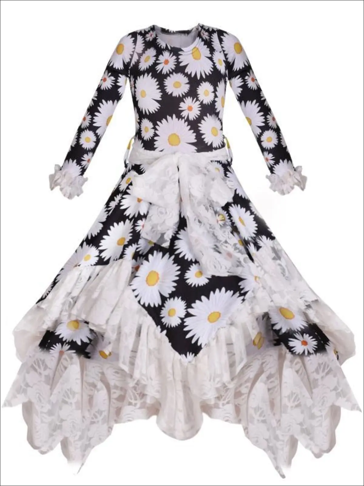 Girls Double Layer Handkerchief Dress with Lace Ruffles - Image 3