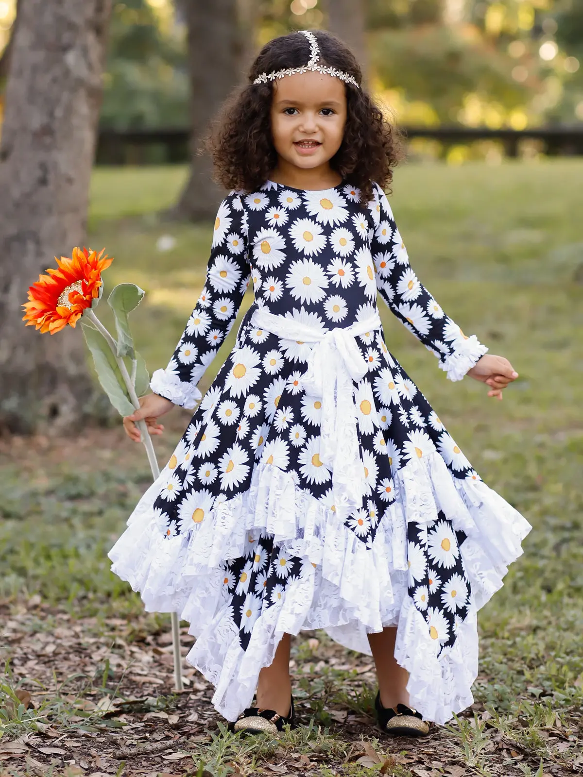 Girls Double Layer Handkerchief Dress with Lace Ruffles - Image 4