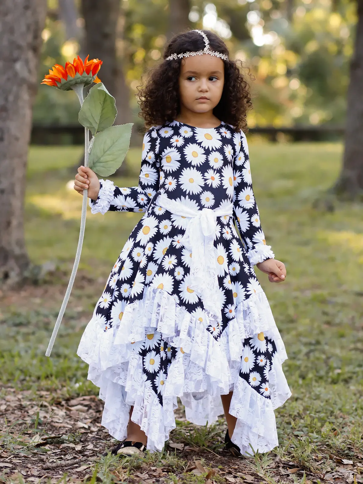 Girls Double Layer Handkerchief Dress with Lace Ruffles - Image 5
