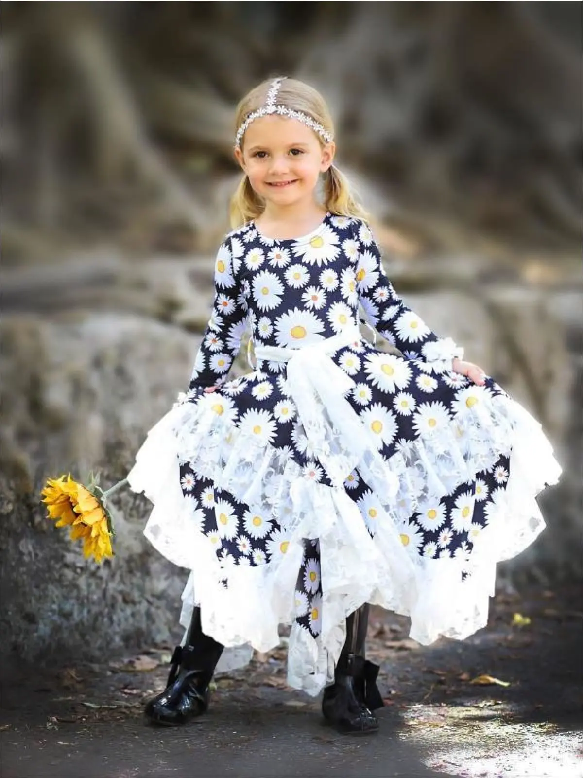 Girls Double Layer Handkerchief Dress with Lace Ruffles - Image 6