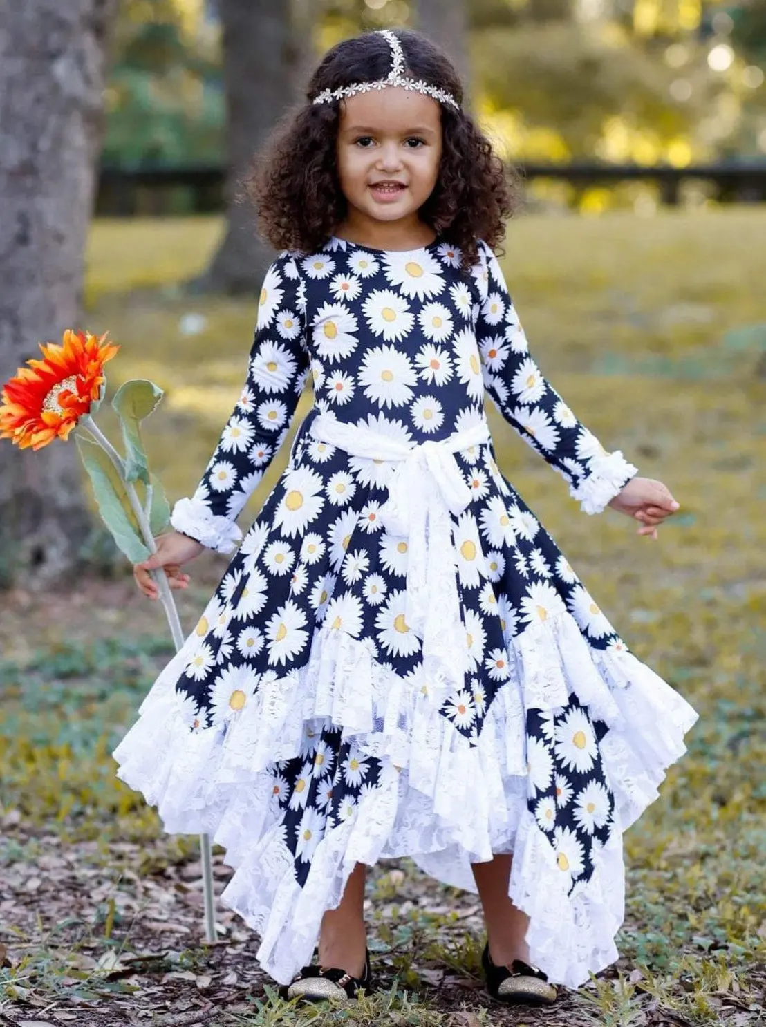 Girls Double Layer Handkerchief Dress with Lace Ruffles - Image 7