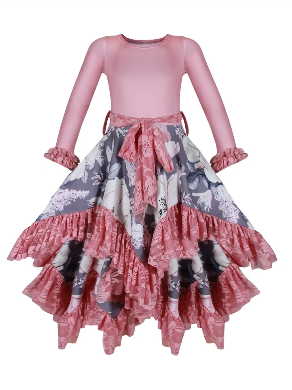 Girls Double Layer Handkerchief Dress with Lace Ruffles - Image 8