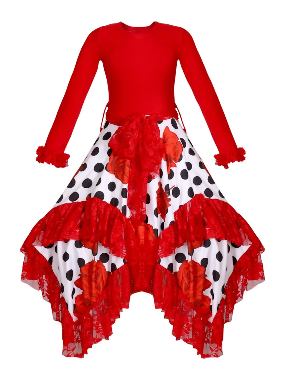 Girls Double Layer Handkerchief Dress with Lace Ruffles - Image 9