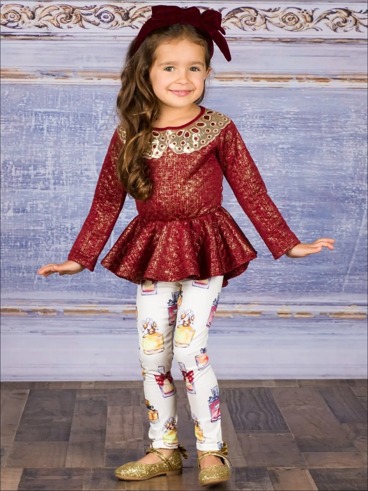 Girls Long Sleeve Peplum Bow Top And Matching Legging Set - Image 2