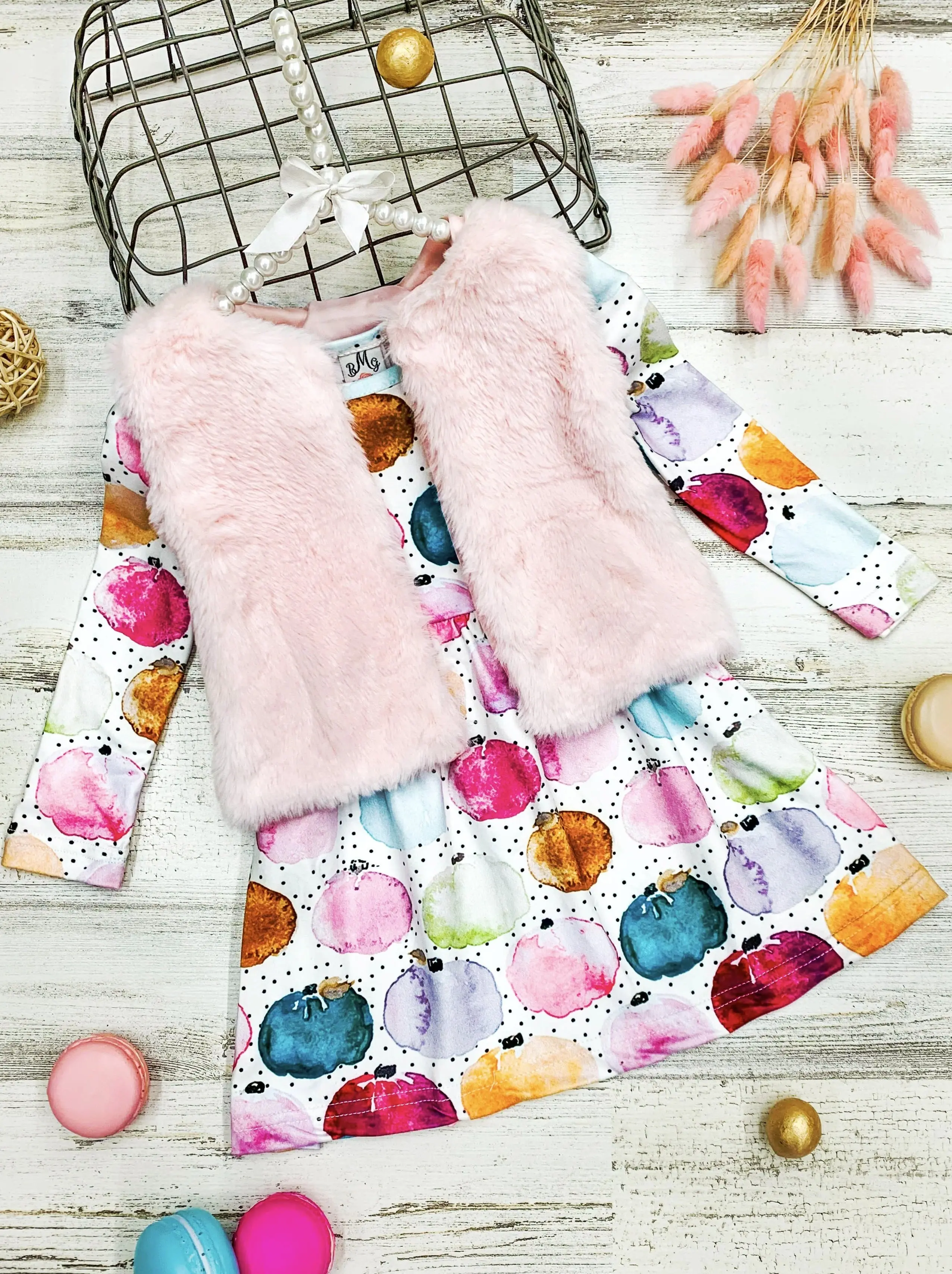 The Cutest Pick Pumpkin Dress And Fuzzy Vest Set - Image 2