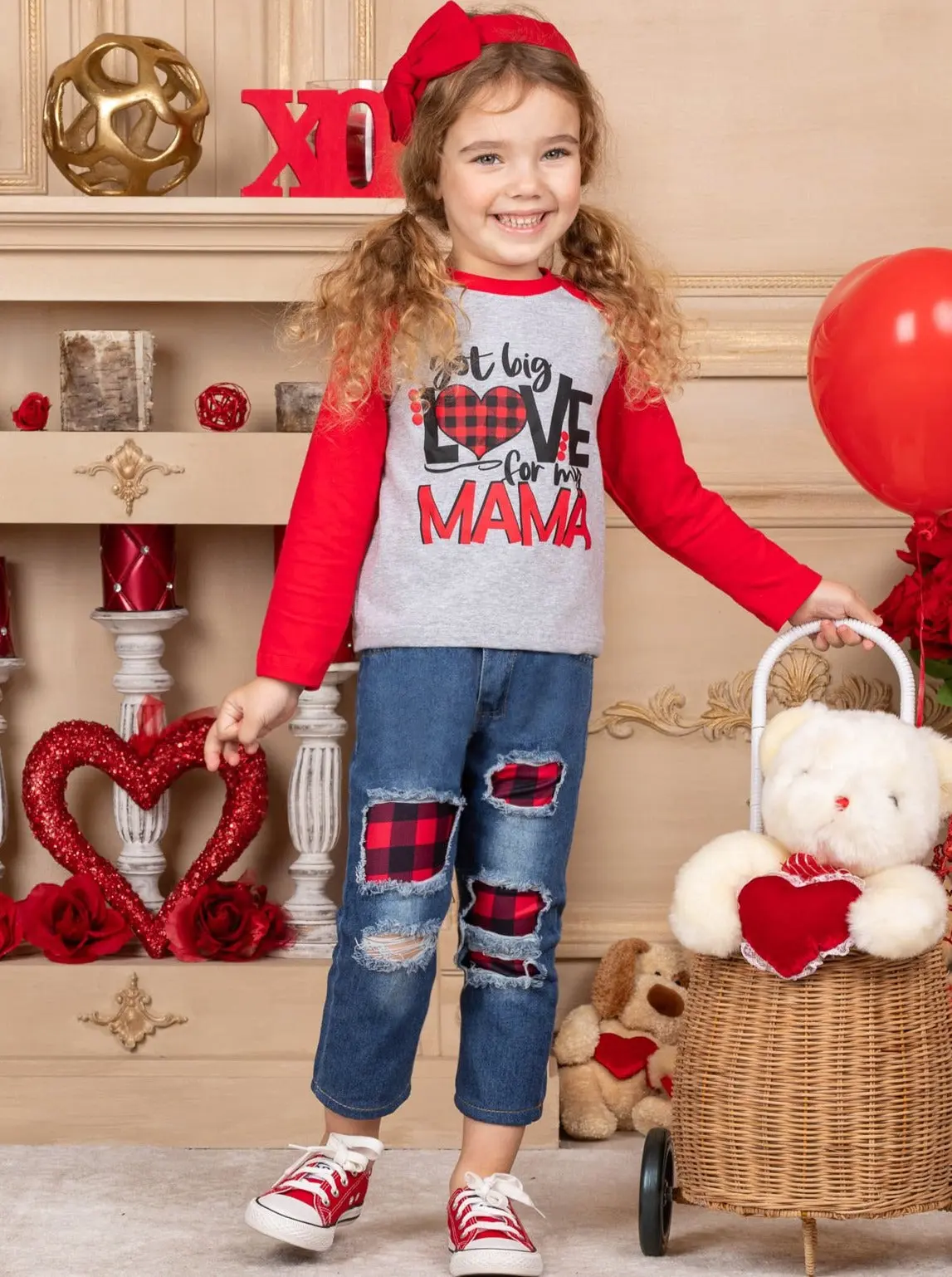 Love For My Mama Plaid Patched Jeans Set - Image 6