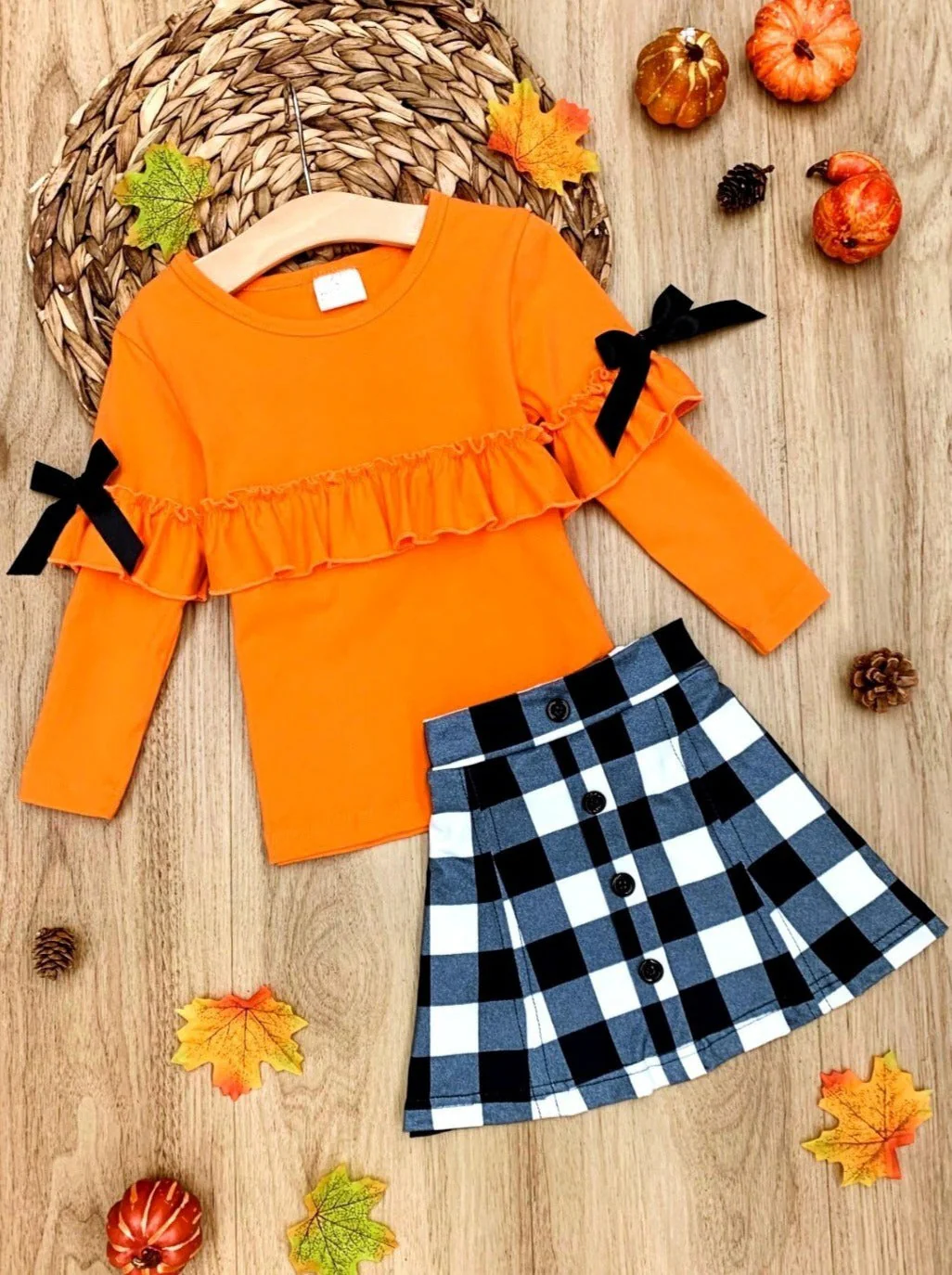 Posh Pumpkin Plaid Skirt Set - Image 2