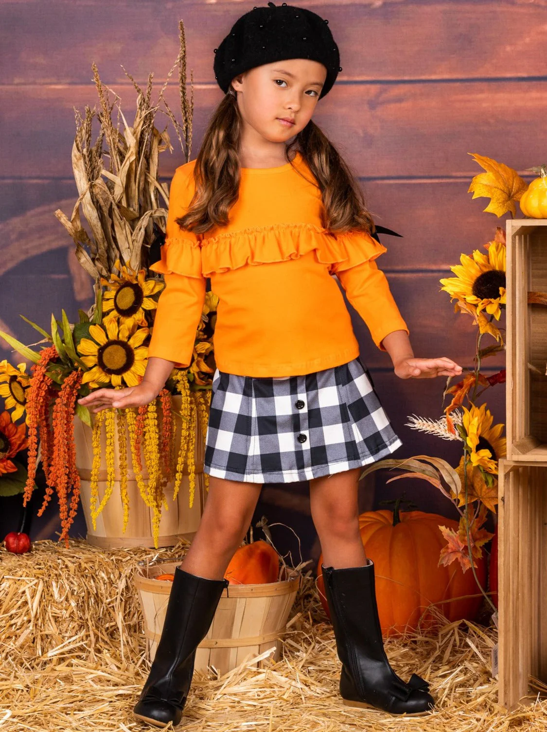 Posh Pumpkin Plaid Skirt Set - Image 4