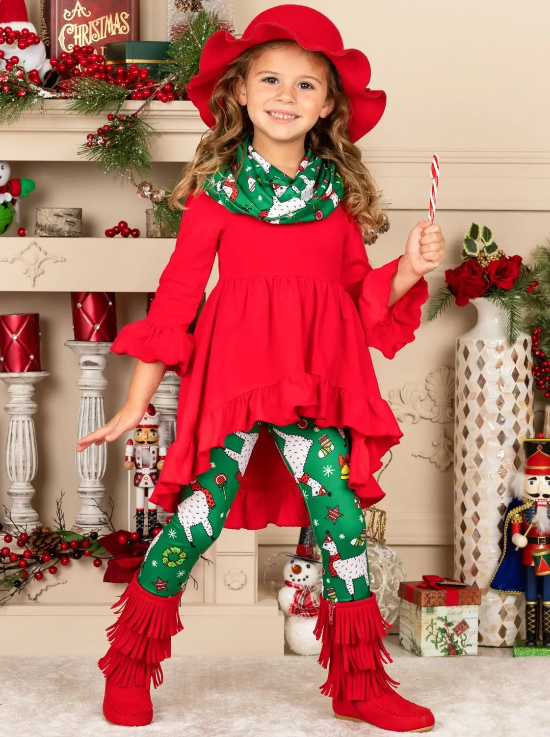 Christmas Llama Tunic, Scarf, and Legging Set - Image 2