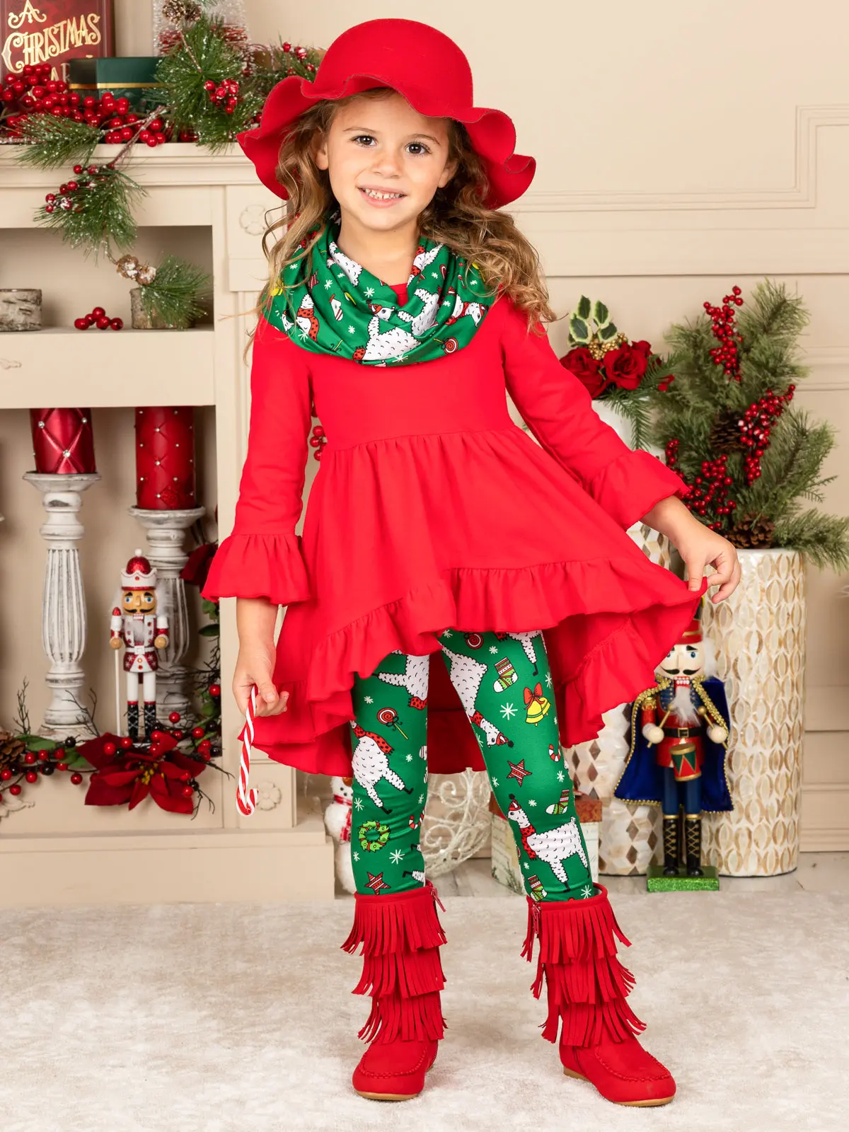 Christmas Llama Tunic, Scarf, and Legging Set - Image 3