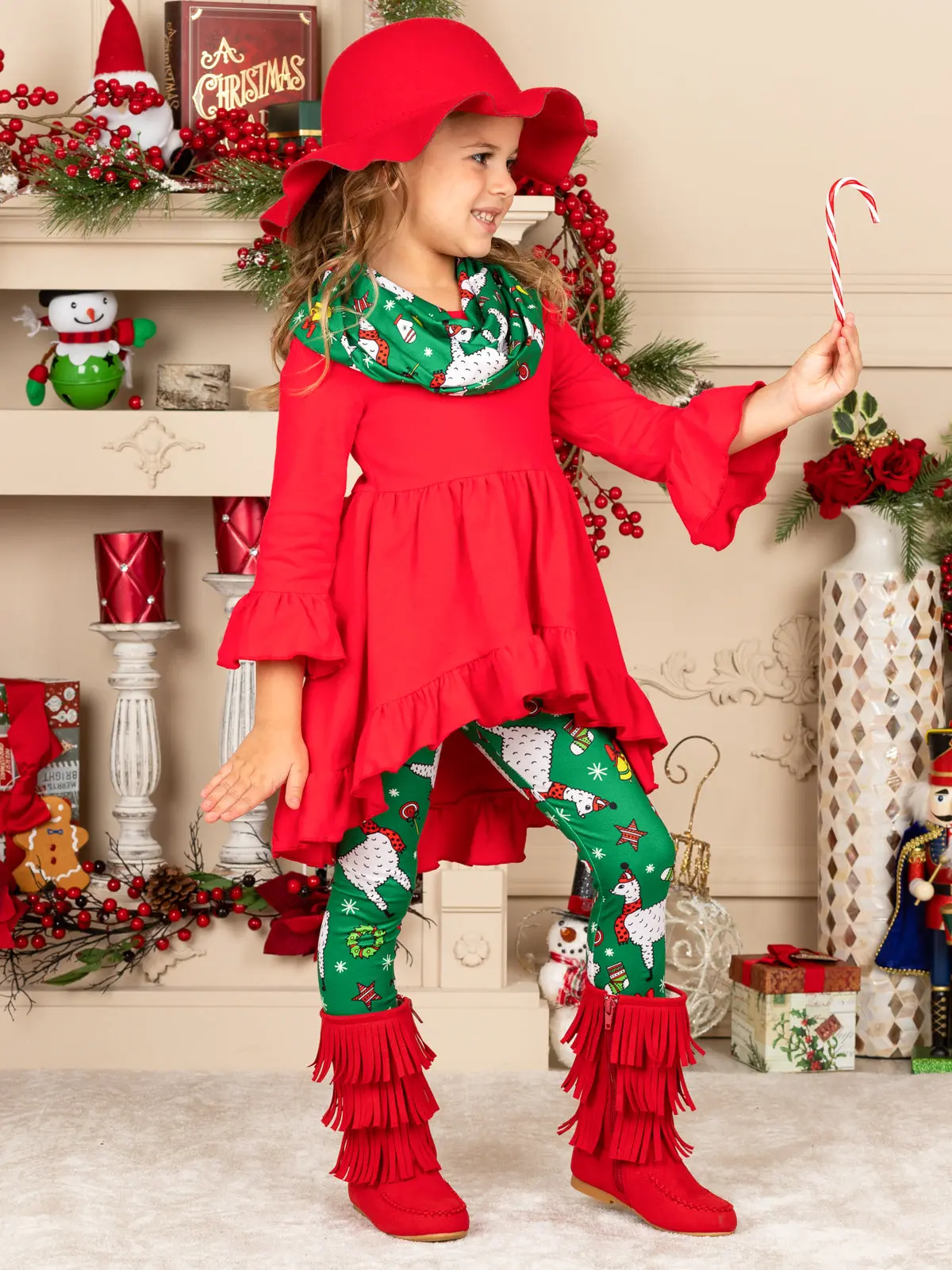 Christmas Llama Tunic, Scarf, and Legging Set - Image 4