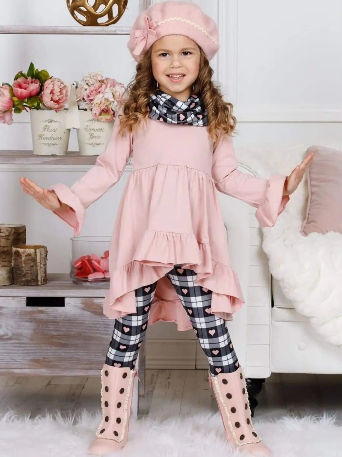 Lots of Love Pink Tunic, Scarf and Legging Set - Image 2