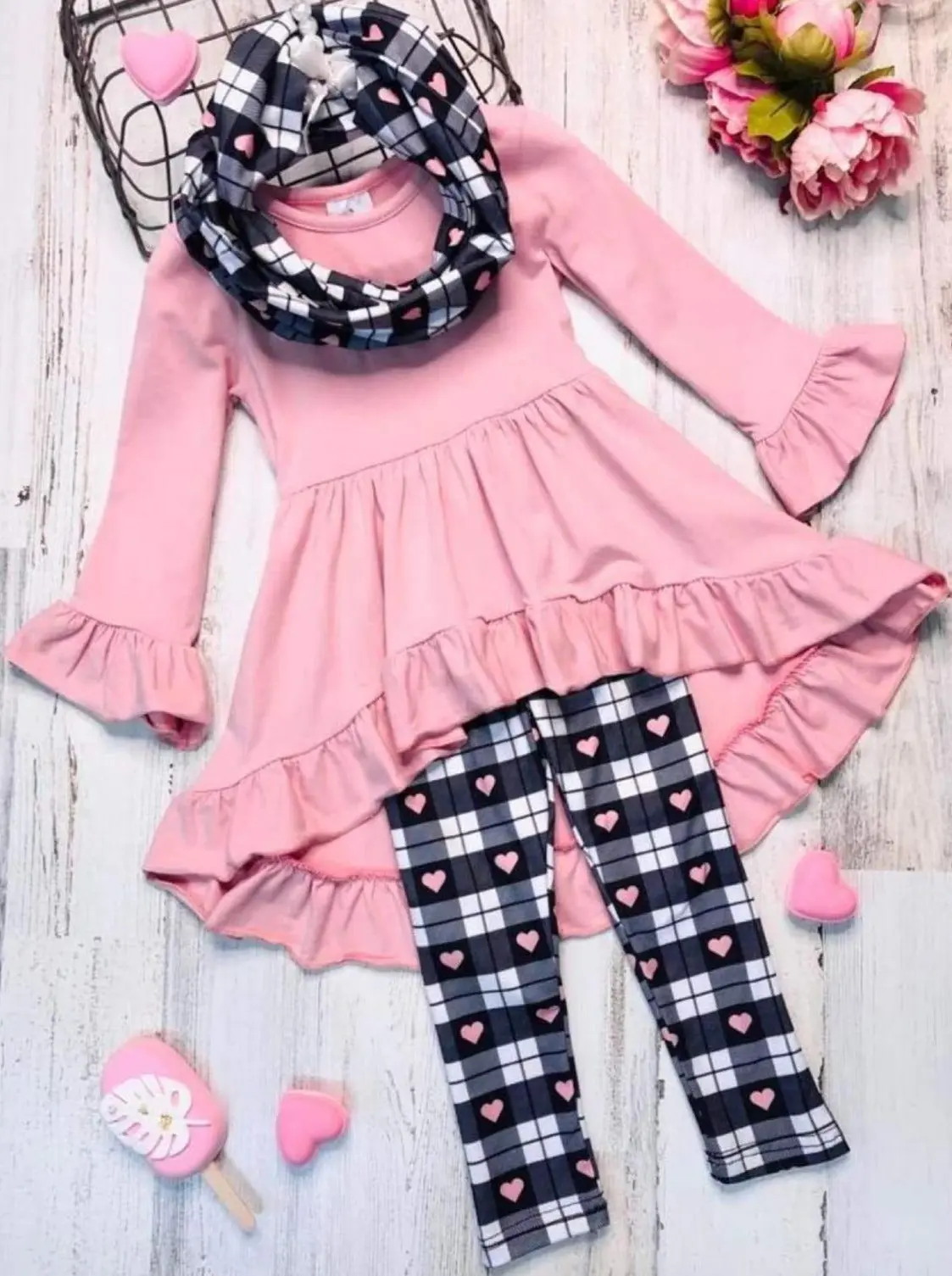 Lots of Love Pink Tunic, Scarf and Legging Set - Image 3