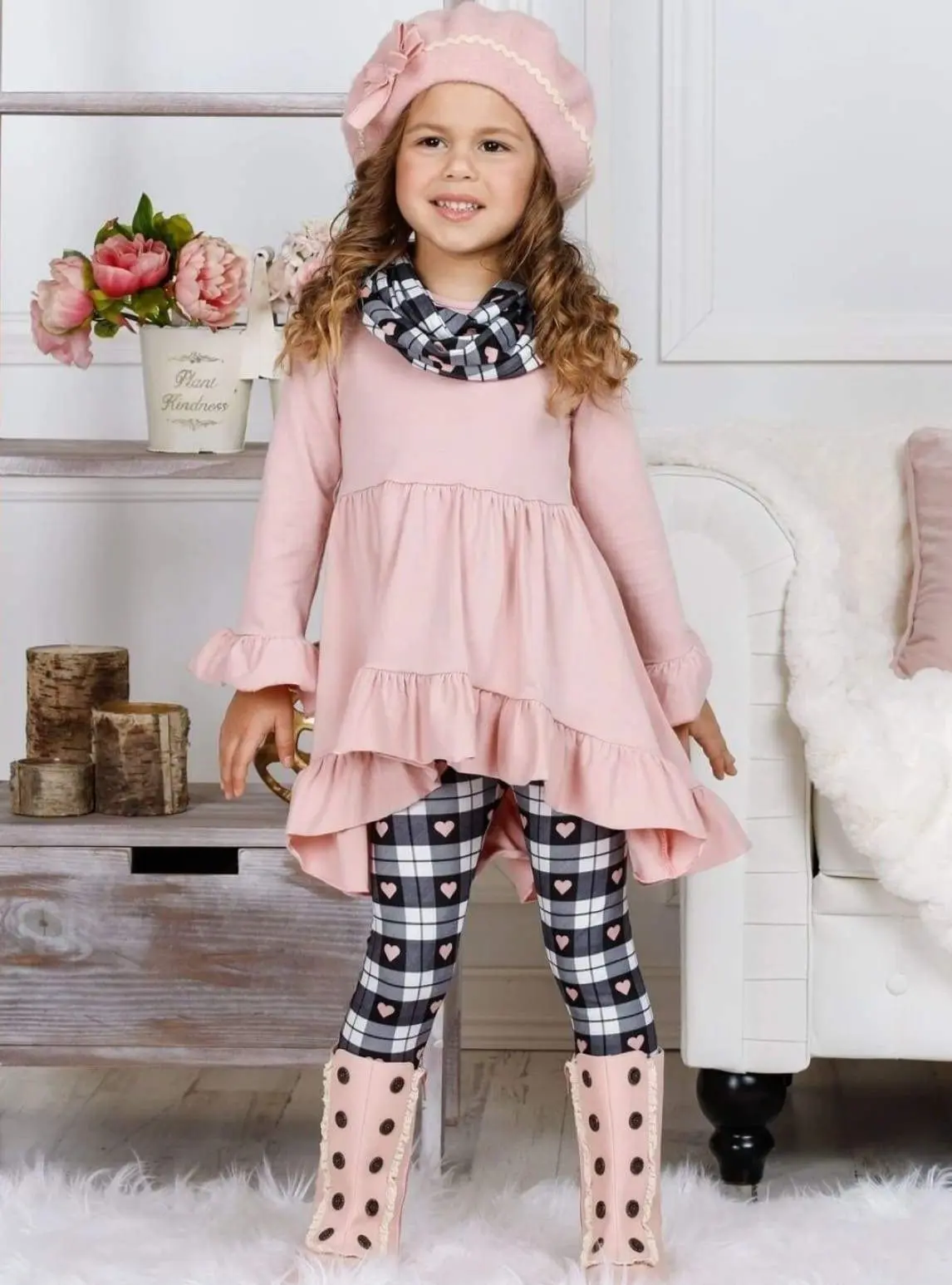 Lots of Love Pink Tunic, Scarf and Legging Set - Image 4