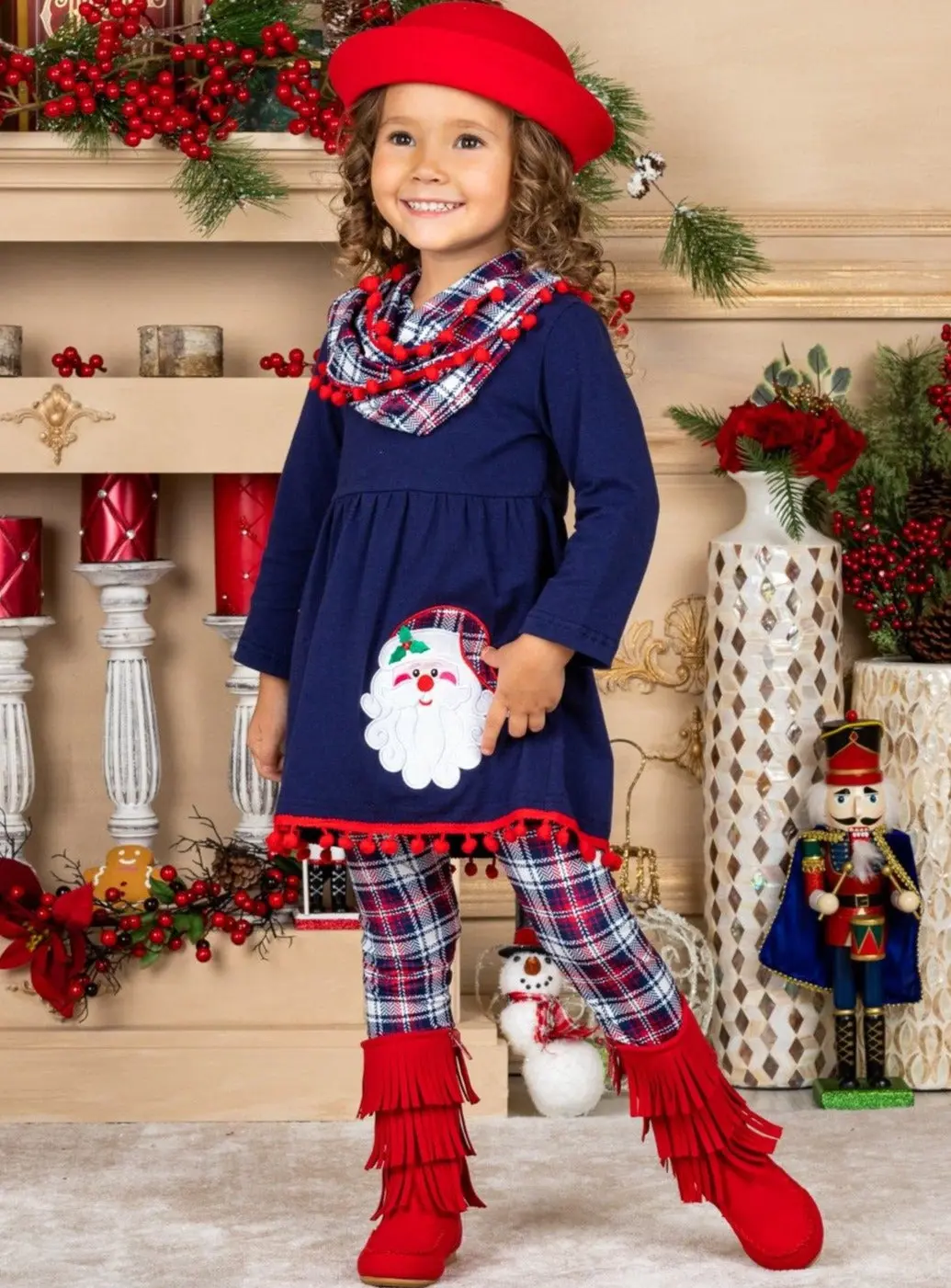 Santa's Favorite Tunic, Plaid Scarf And Legging Set - Image 2