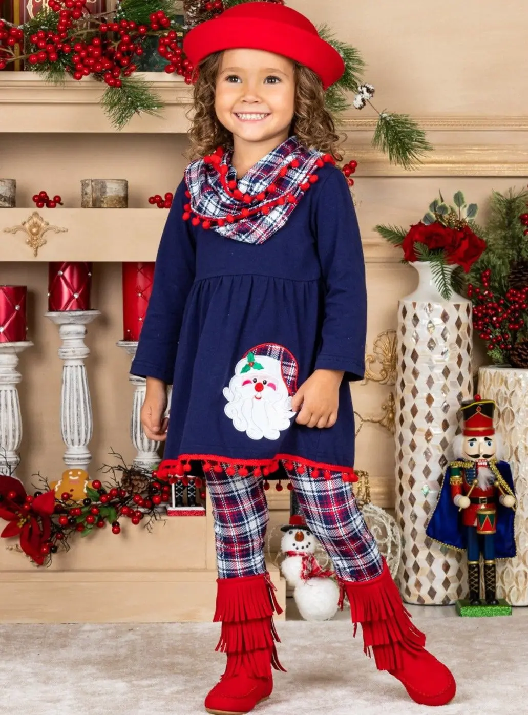 Santa's Favorite Tunic, Plaid Scarf And Legging Set - Image 3