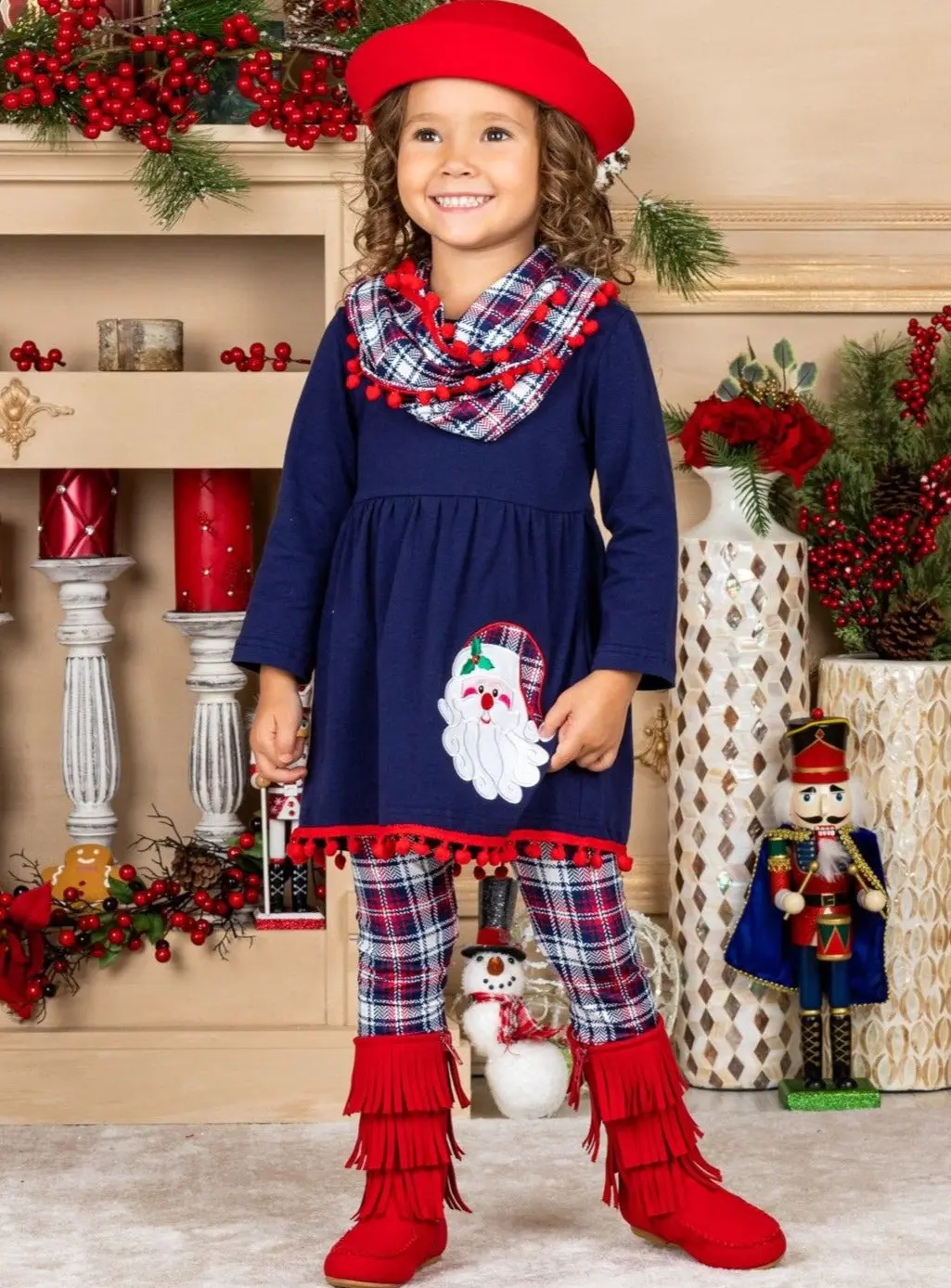 Santa's Favorite Tunic, Plaid Scarf And Legging Set - Image 4