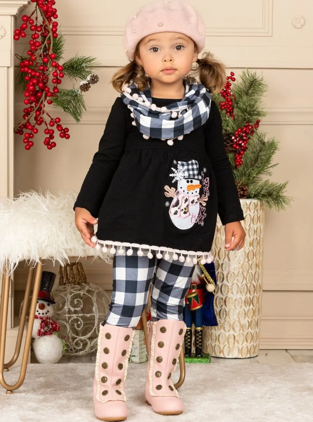Hug Me, I'm Cold Snowman Tunic, Scarf And Legging Set - Image 3