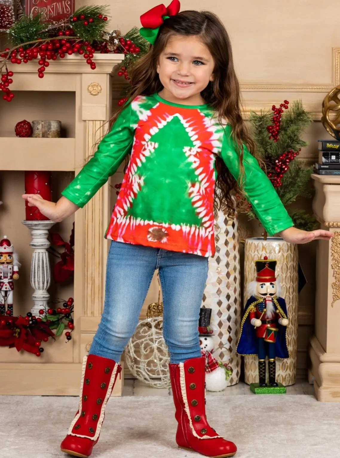Tie Dye Christmas Tree Long Sleeve Top - Image 2