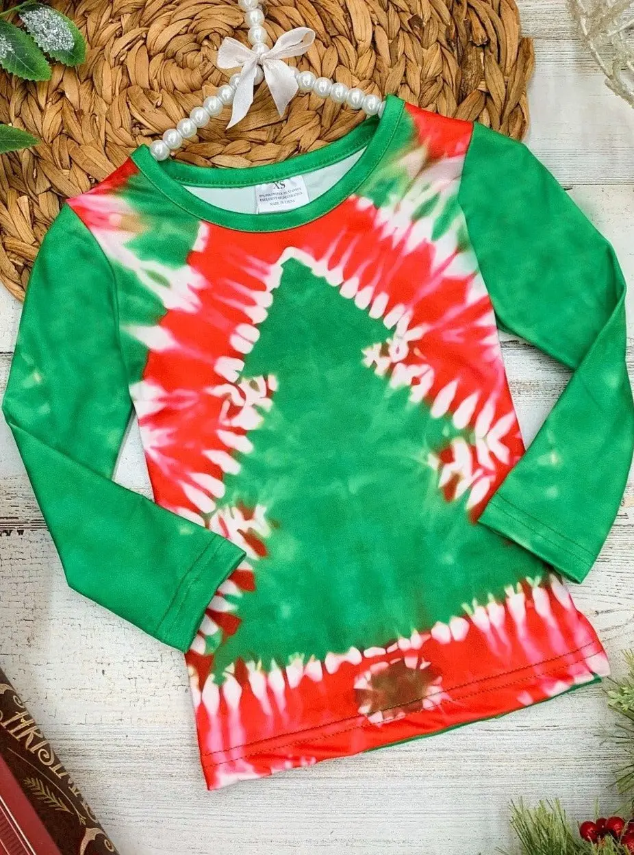 Tie Dye Christmas Tree Long Sleeve Top - Image 3