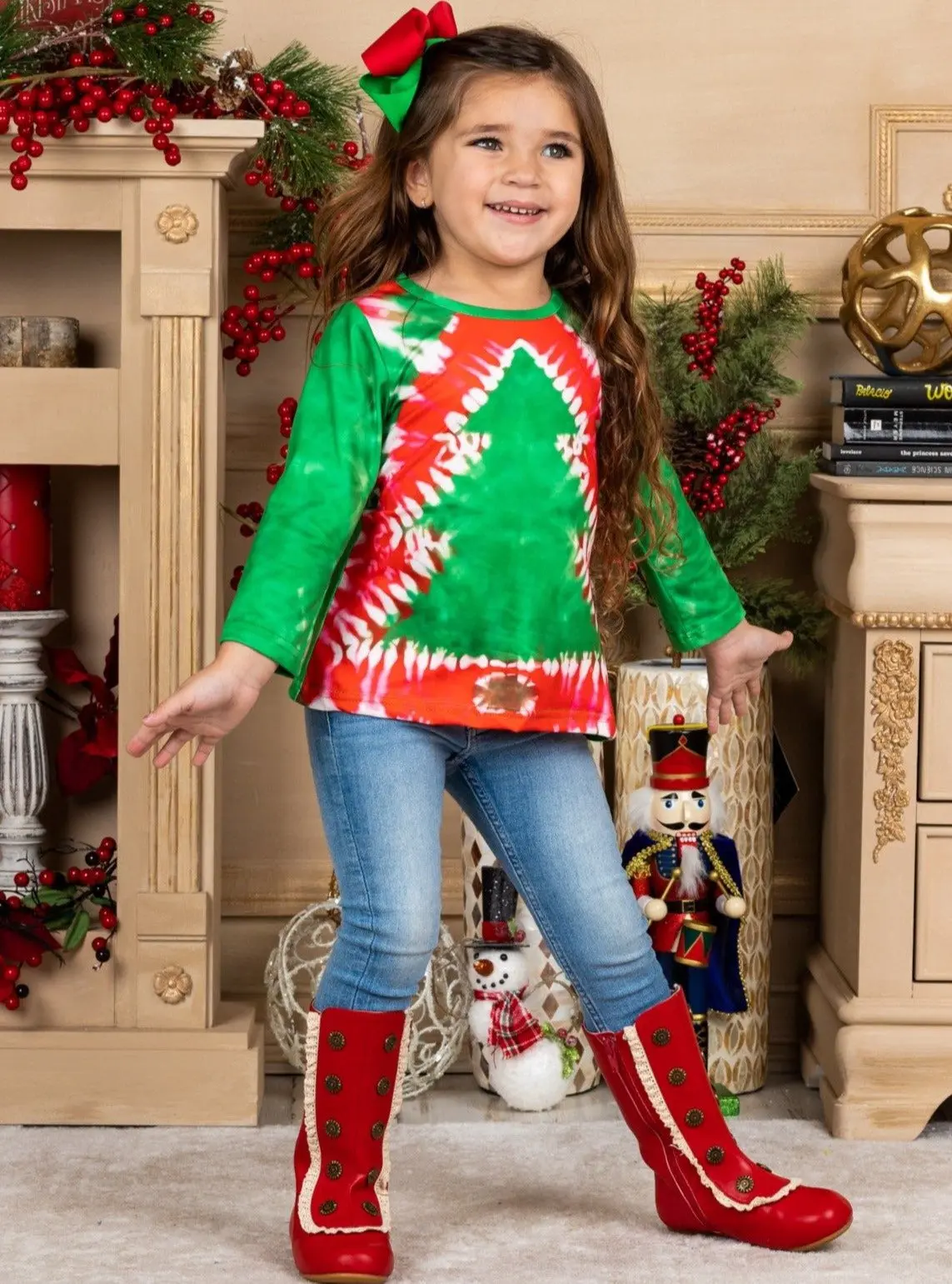 Tie Dye Christmas Tree Long Sleeve Top - Image 4