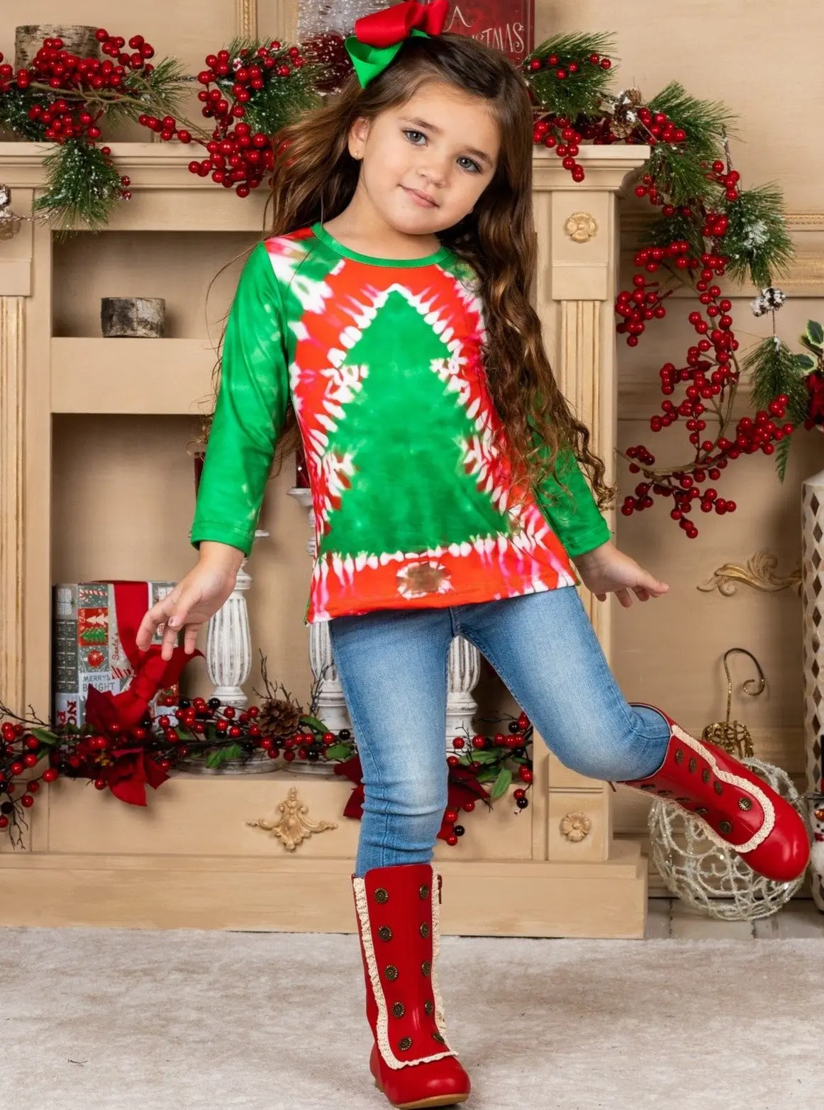 Tie Dye Christmas Tree Long Sleeve Top - Image 5