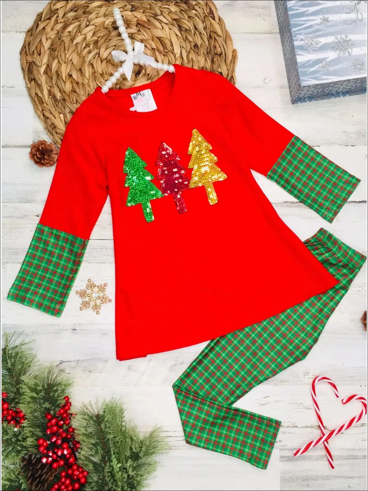 Girls Long Sleeve Tree Applique Cuffed Tunic And Matching Printed Legging Set - Image 2