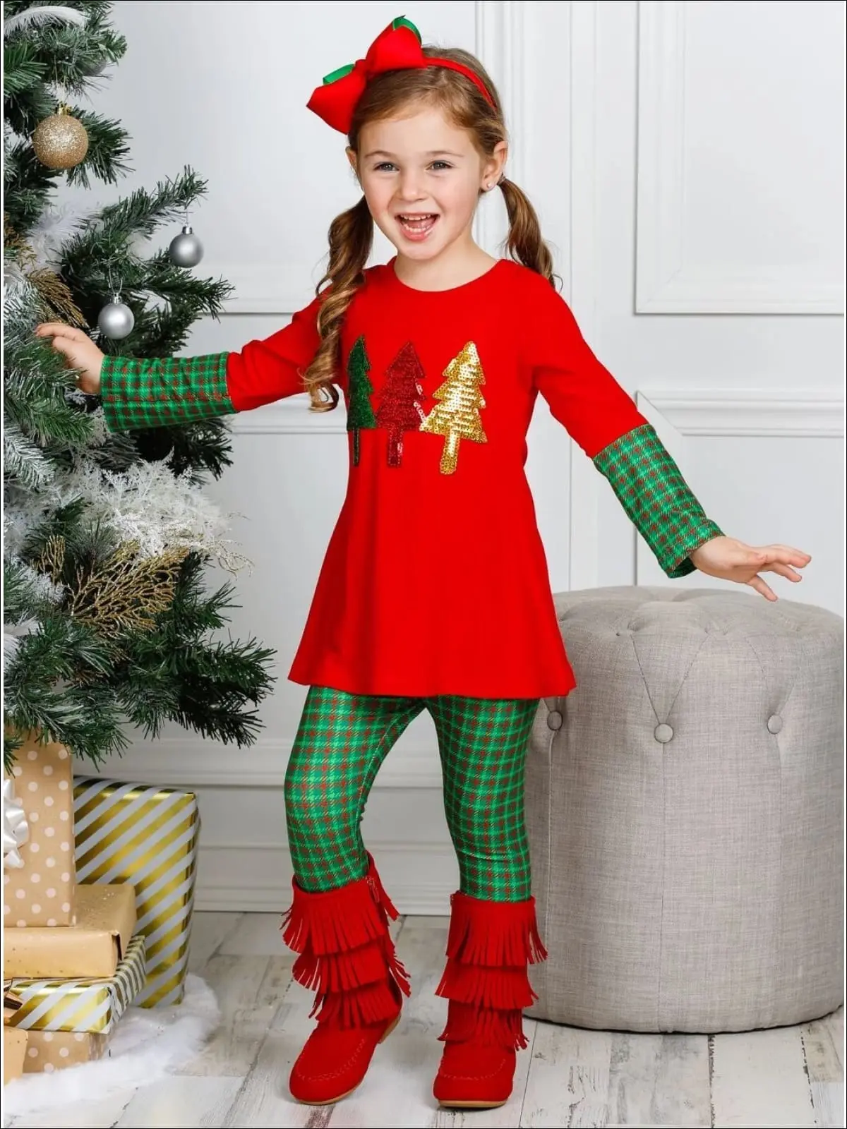 Girls Long Sleeve Tree Applique Cuffed Tunic And Matching Printed Legging Set - Image 3