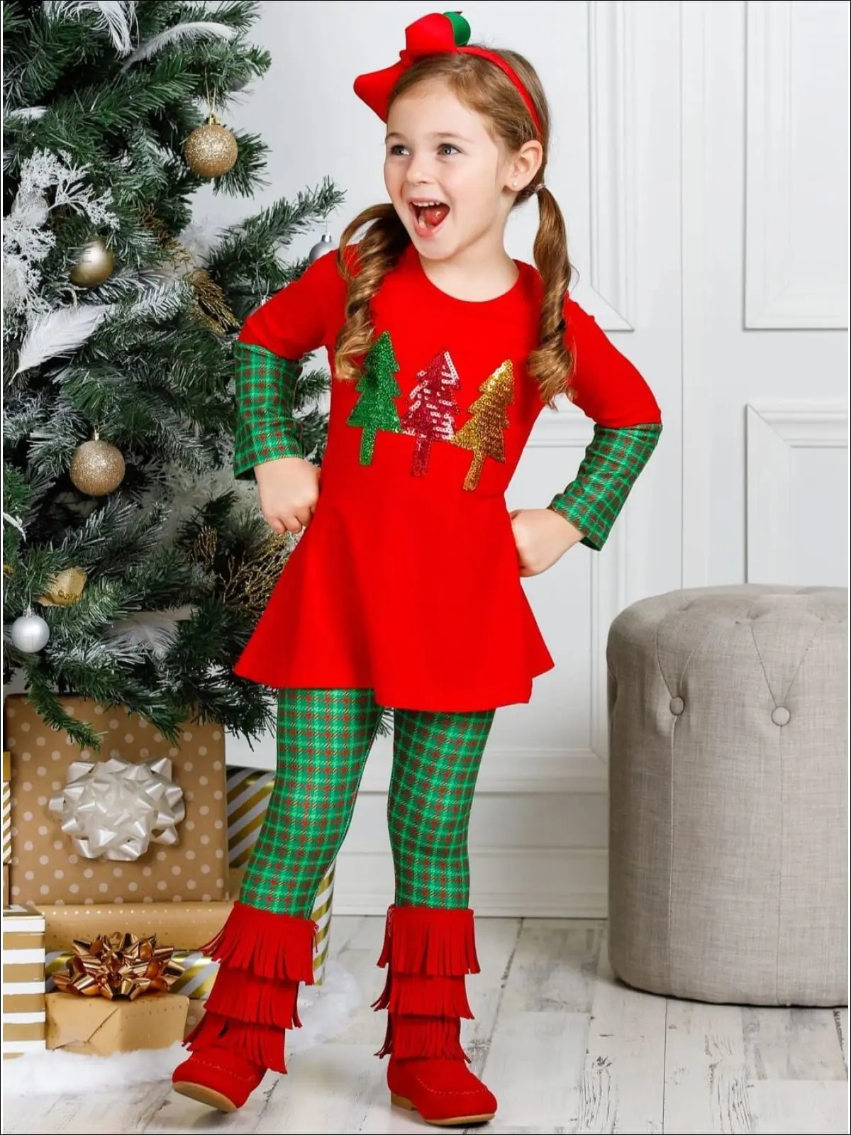Girls Long Sleeve Tree Applique Cuffed Tunic And Matching Printed Legging Set - Image 4