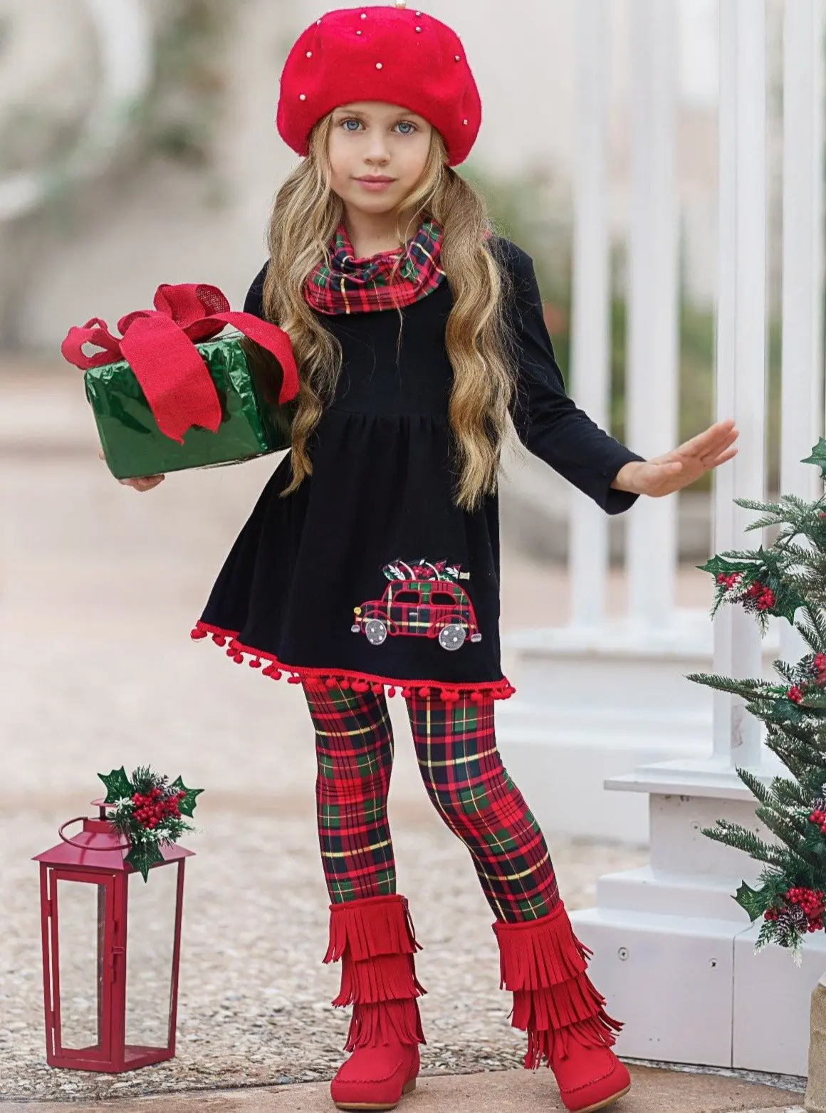 Christmas Haul Tunic, Plaid Scarf, and Legging Set - Image 2