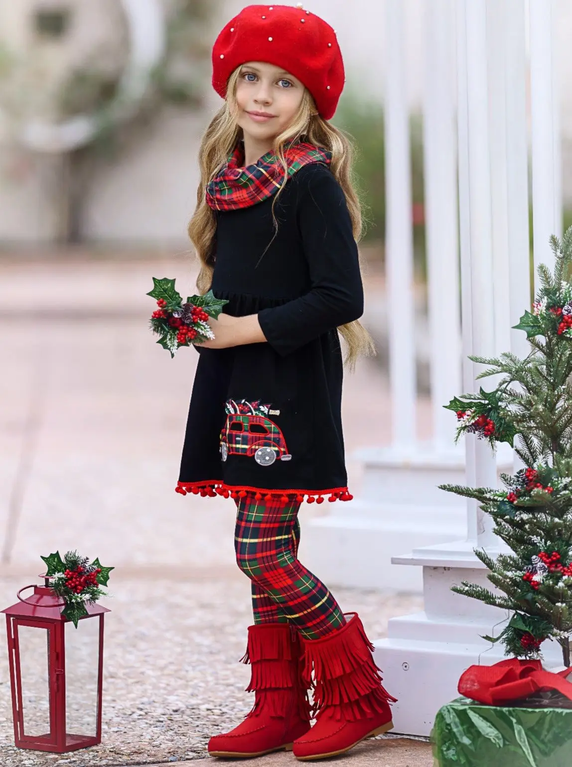 Christmas Haul Tunic, Plaid Scarf, and Legging Set - Image 5