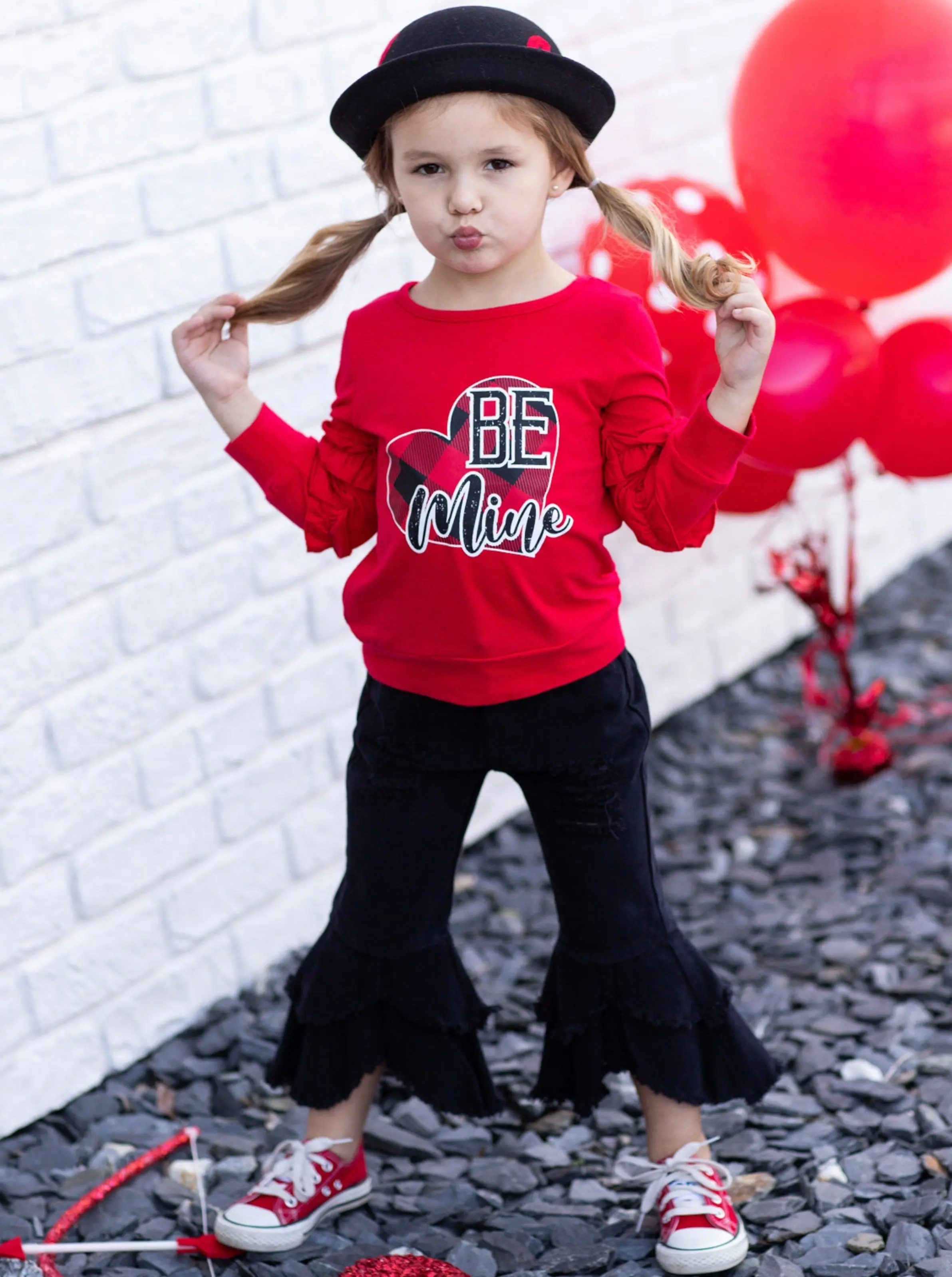 Be Mine Ruffle Top and Bell Bottom Jeans Set - Image 2
