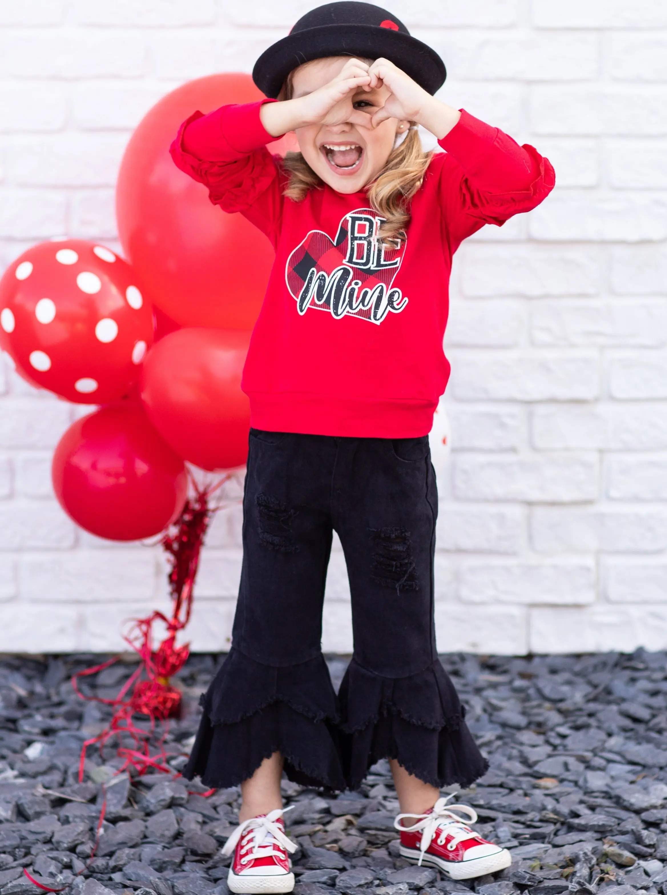 Be Mine Ruffle Top and Bell Bottom Jeans Set - Image 5