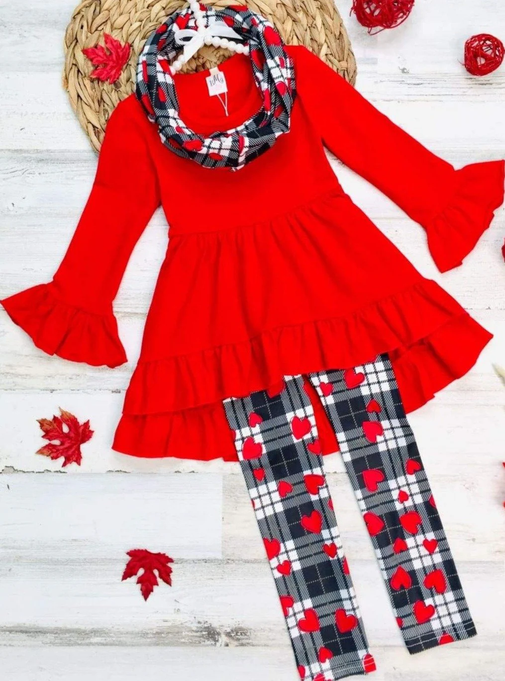 Lots of Love Red Tunic, Scarf and Legging Set - Image 4