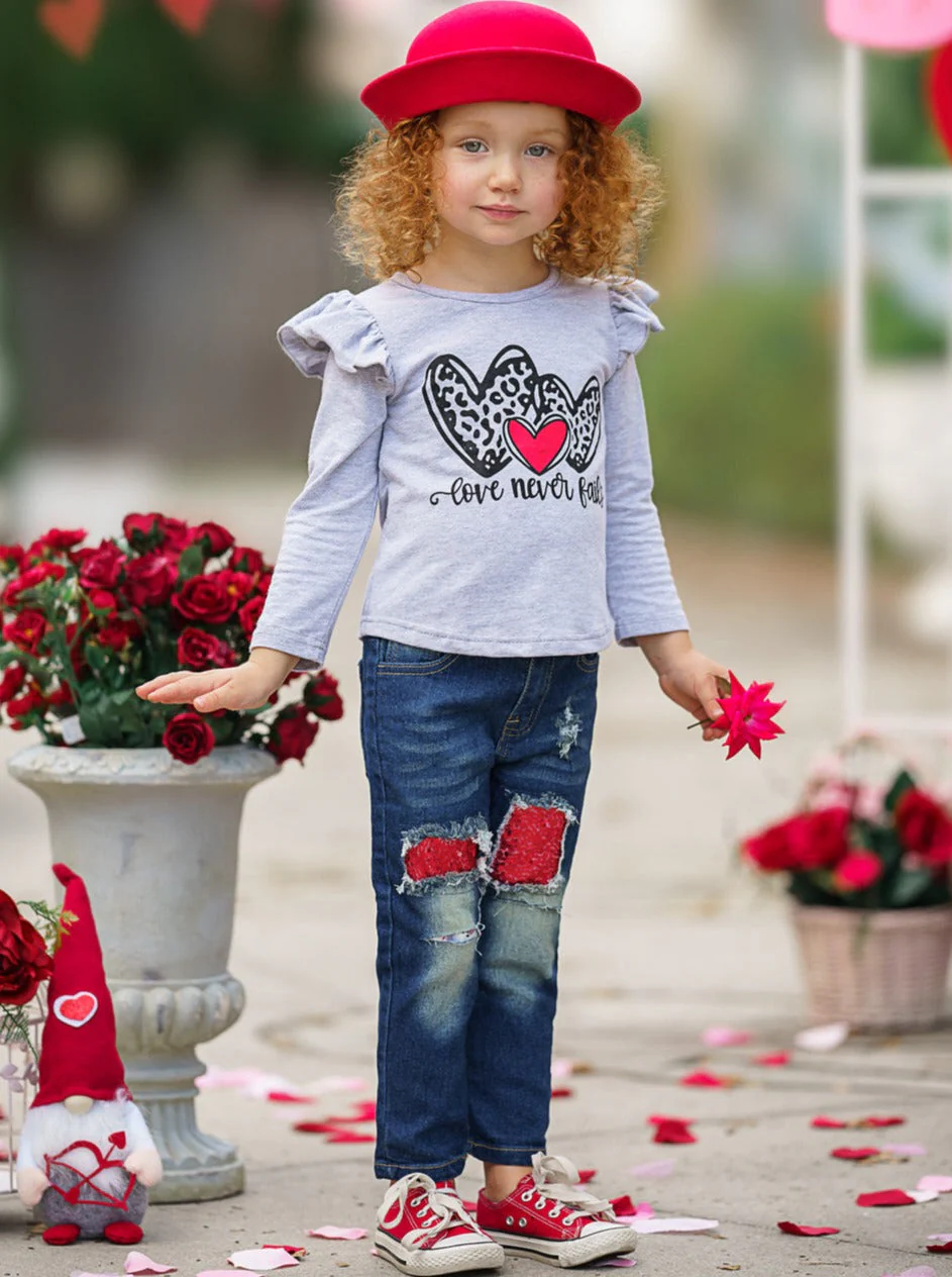 Love Never Fails Sequin Patched Jeans Set - Image 2
