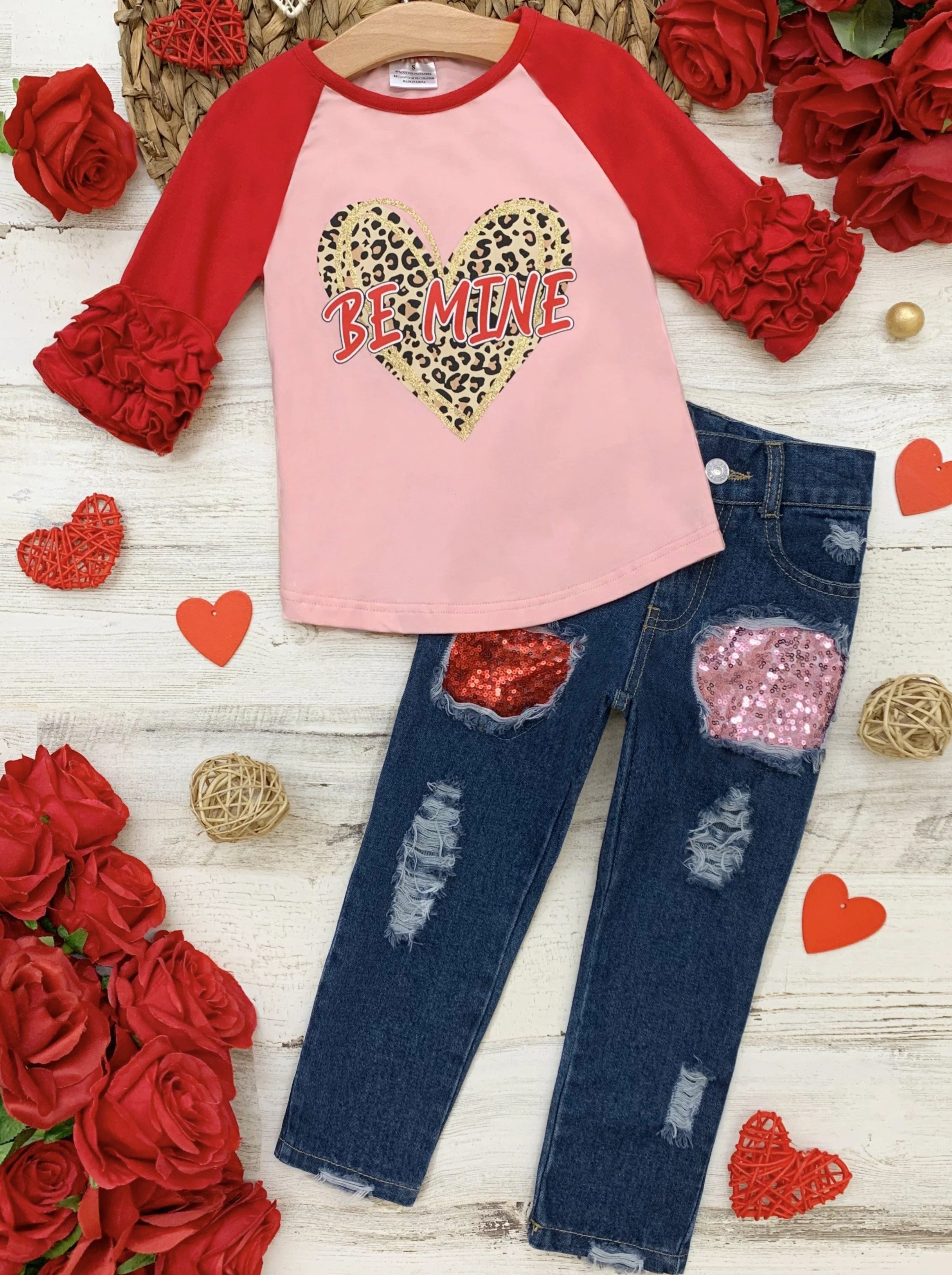 Be Mine Graphic Tee and Sequin Denim Pant Set - Image 2