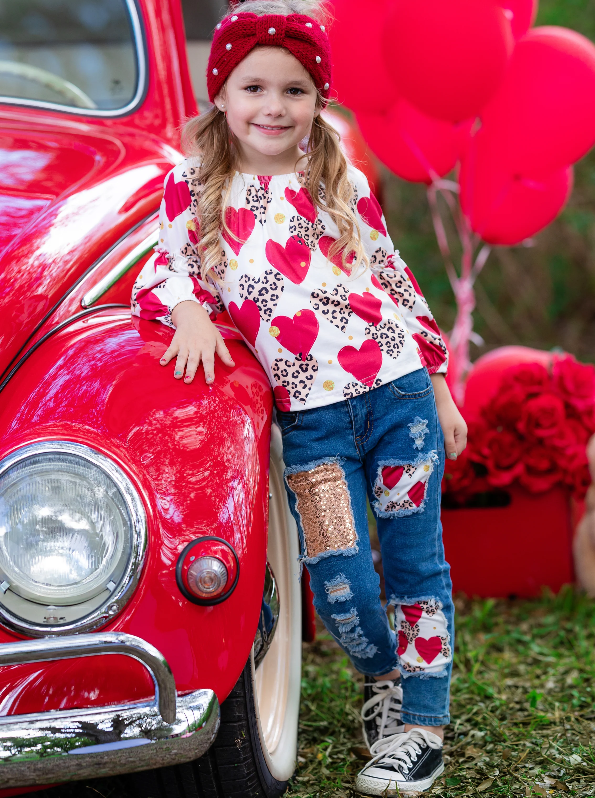 Leopard Print Love Patched Jeans Set - Image 2