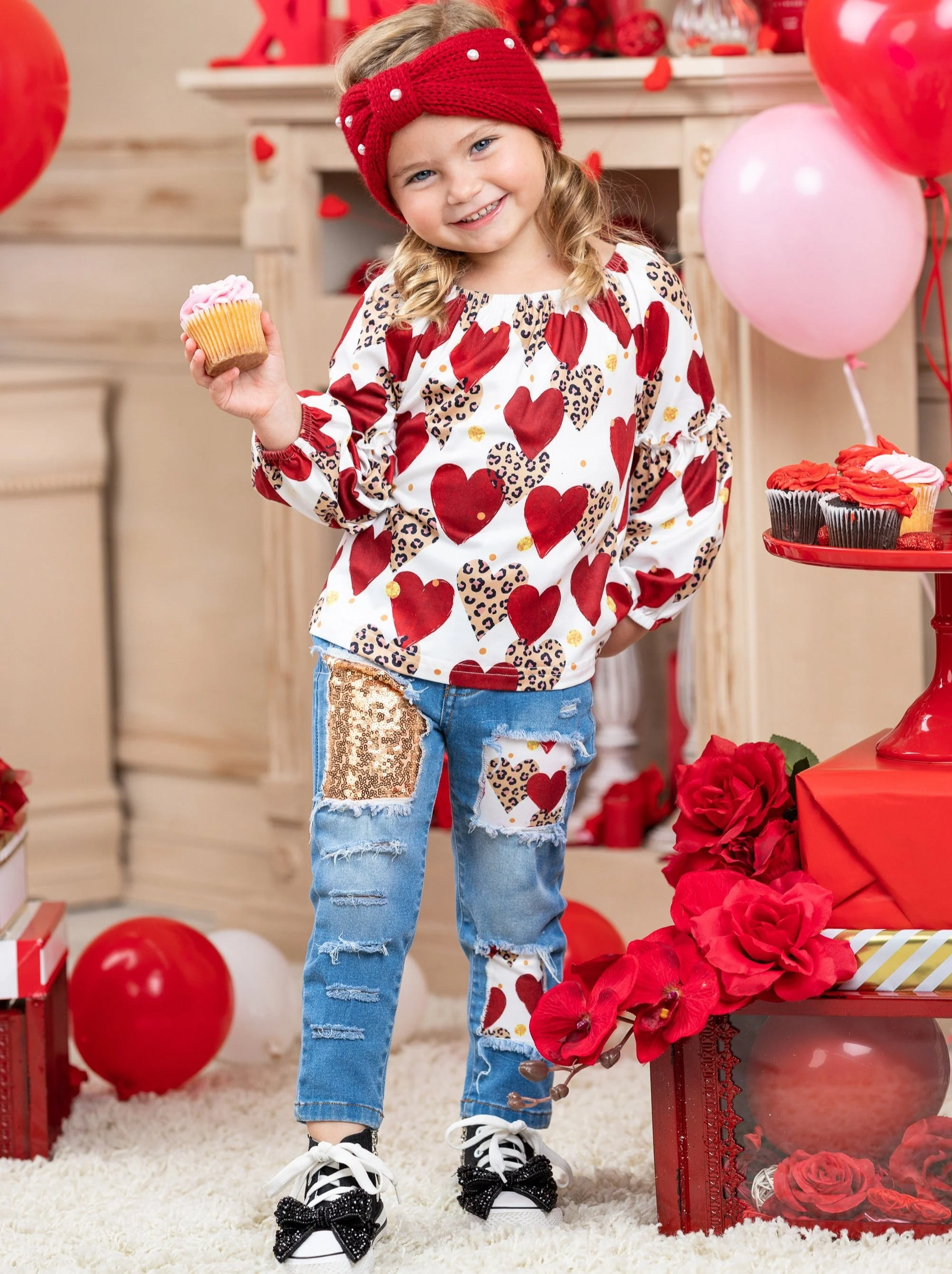 Leopard Print Love Patched Jeans Set - Image 3