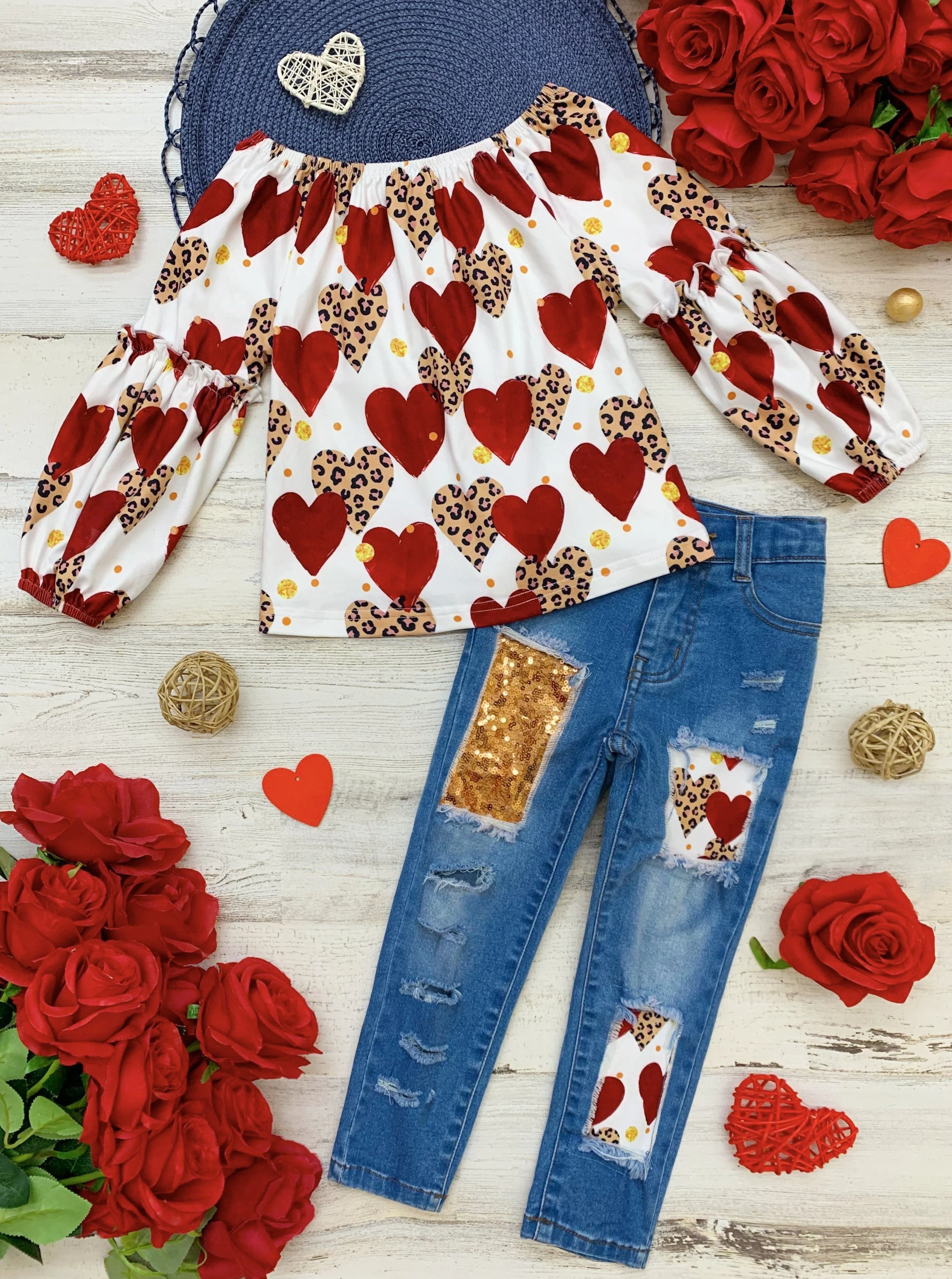 Leopard Print Love Patched Jeans Set - Image 4