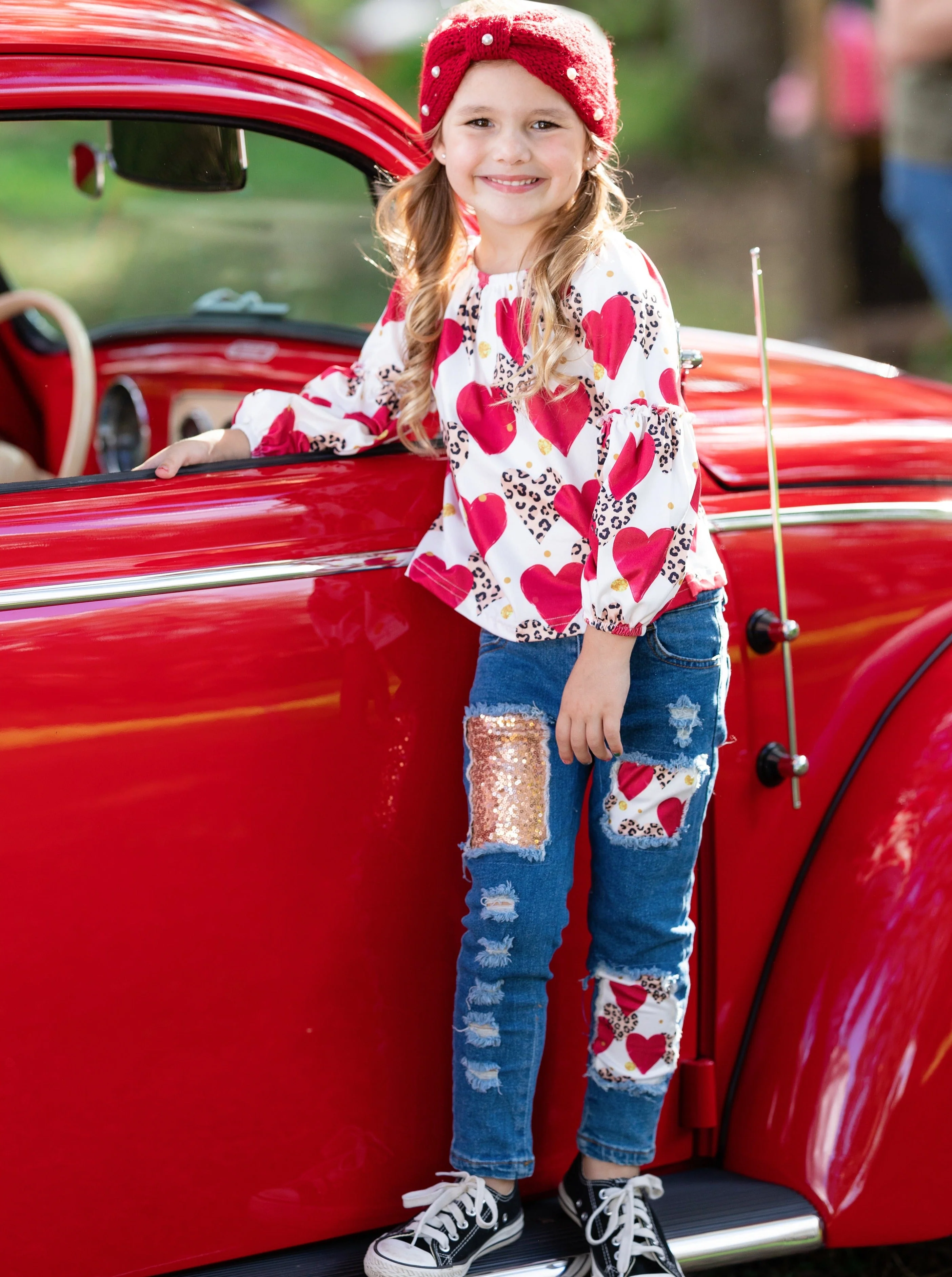 Leopard Print Love Patched Jeans Set - Image 5