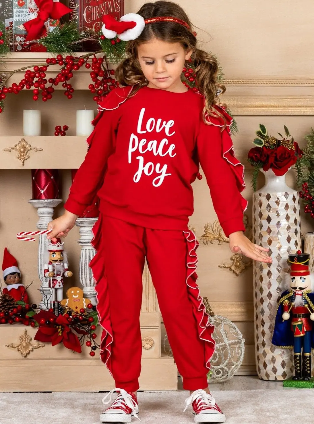 Love Peace Joy Ruffle Jogger Set - Image 2